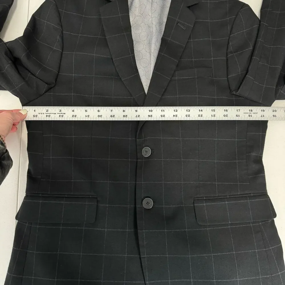 Nick Graham Mens Blazer 38S Black Windowpane New York Cut Modern Fit Sport‎ Coat